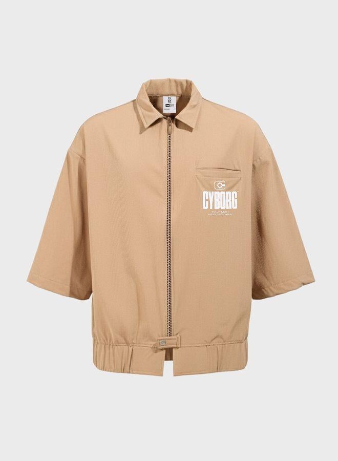 The Indian Garage Co Men Oversized Fit Solid Round Neck Half Sleeves Jacket - Image 3